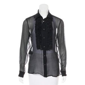 BEAUTIFUL PRADA RUFFLE-ACCENTED SILK BLOUSE !!